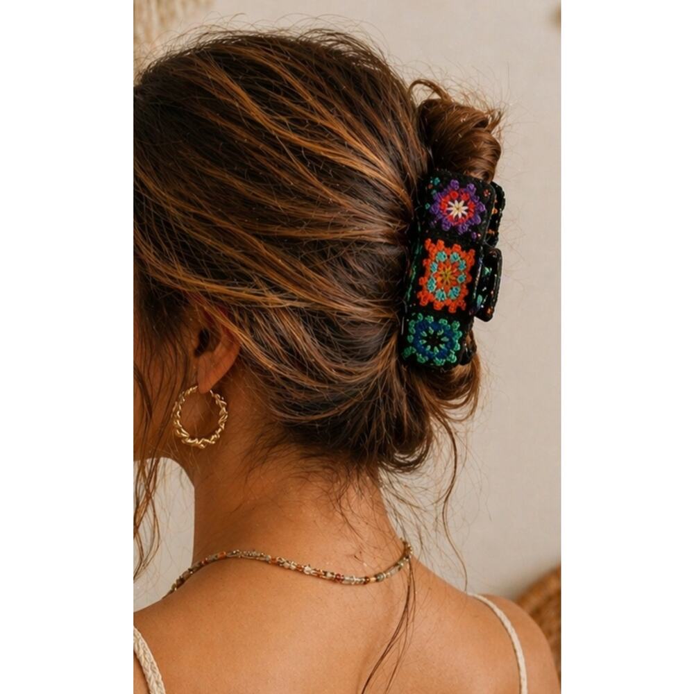 Black Colorful Crochet Hair Claw Clip New